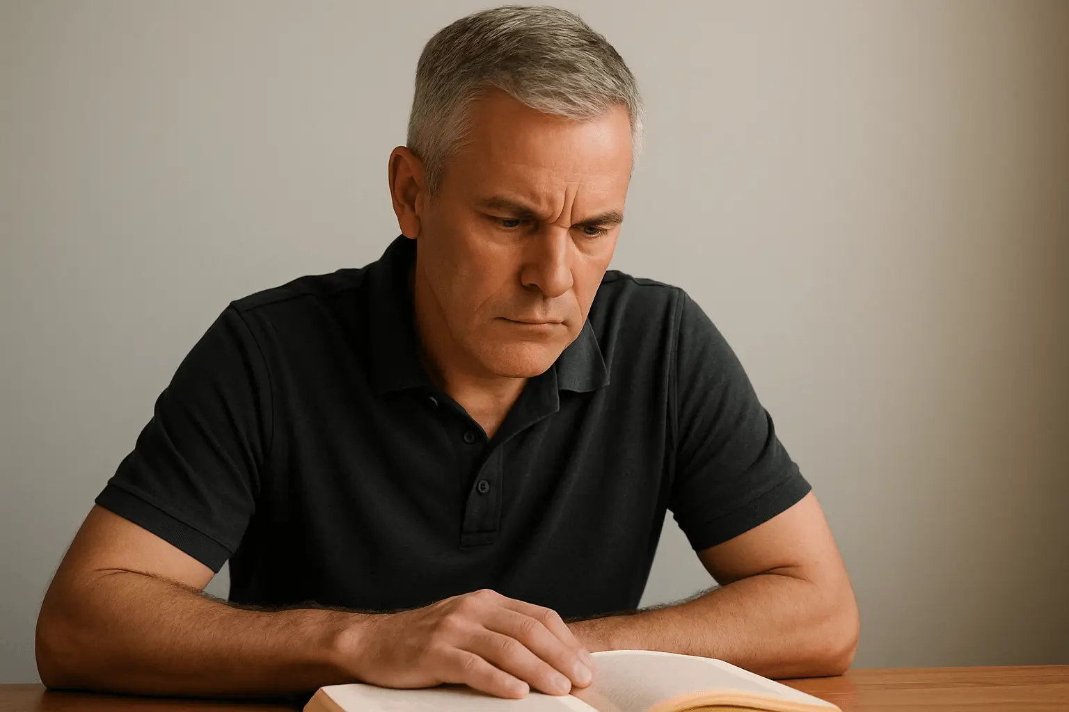 50-jähriger Mann trainiert seine Konzentration beim Lesen – mentale Stärke ab 50